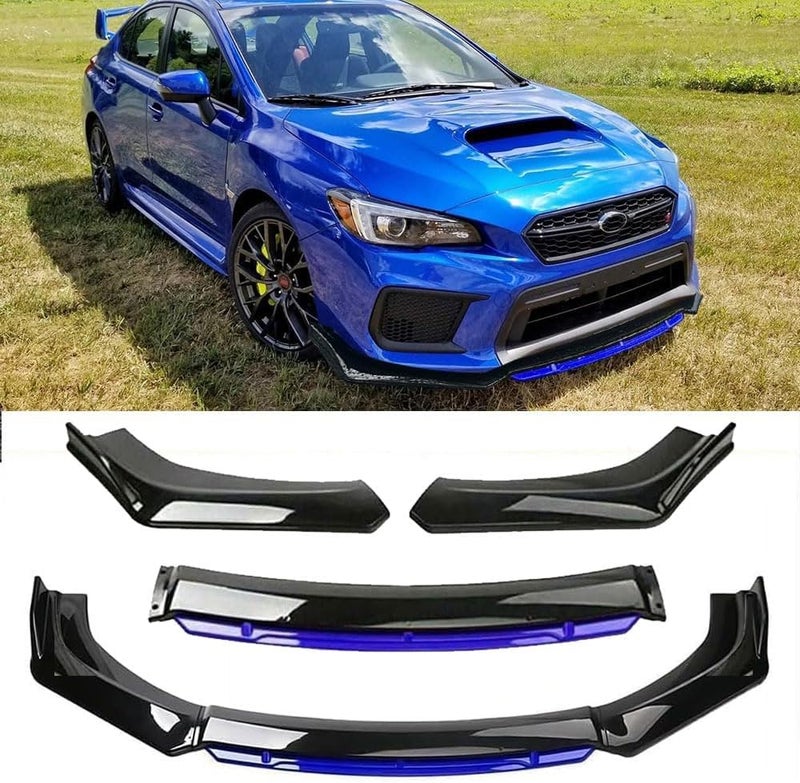 DREAMIZER Car Universal Front Bumper Lip 4pcs Body Kit Chin Spoiler Splitter Diffuser Protector Compatiable for Toyota Honda Nissan, Black w/Blue - Image 1